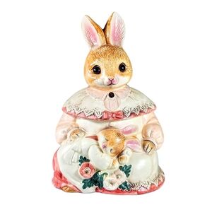 Vintage Rabbit Ceramic Cookie Jar Glass Eyes Mervyn’s Made In Japan 1980 Bunny